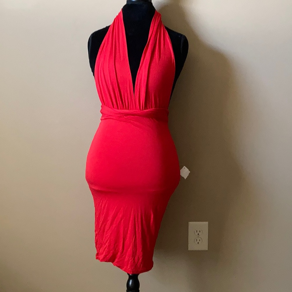 Deep plunging halter dress